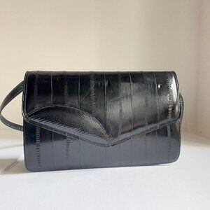 Vintage Eel Skin Black Convertible Shoulder Clutch Bag
